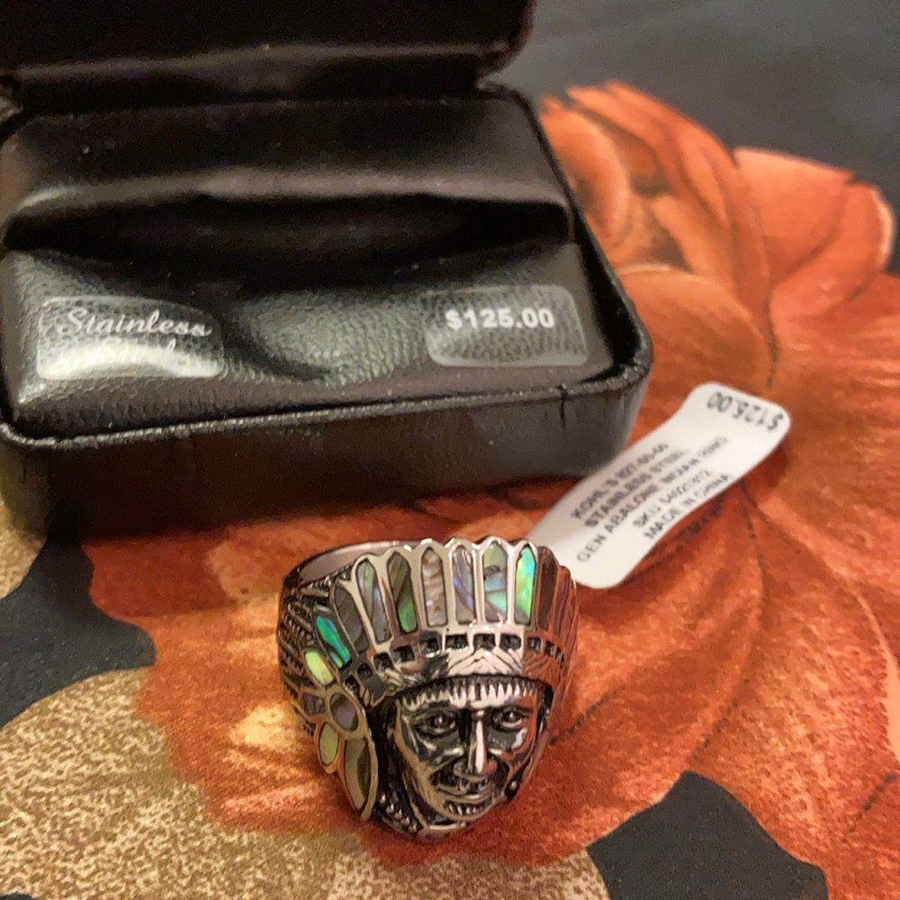 Men’s Stainless steel genuine abalone Indian ring